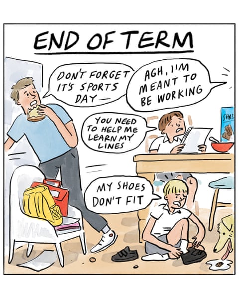 End of term cartoon by Becky Barnicoat, panel 1