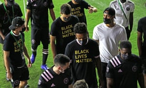 Inter Miami players leave the field after they and Atlanta United agreed not to play their MLS game.