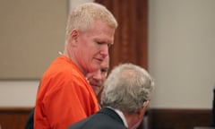 Convicted murderer Alex Murdaugh speaks with his defense attorney, Dick Harpootlian, in Beaufort, S.C. on Friday, Nov. 17, 2023. A pretrial hearing is scheduled Friday on state charges that Murdaugh stole money from his legal clients. (AP Photo/James Pollard)