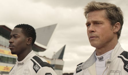 Damson Idris as Joshua Pearce and Brad Pitt as Sonny Hayes in F1