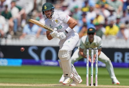 Aiden Markram clips the ball away on the leg-side on his way to a crucial hundred.