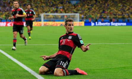 Miroslav Klose after scoring for Germany in their 7-1 humiliation of Brazil in 2014.