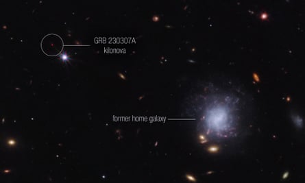 Telescope image showing distance between star collision and galaxy they came from