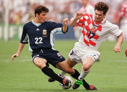Javier Zanetti (left) battles with Robert Jarni of Croatia during the 1998 World Cup.
