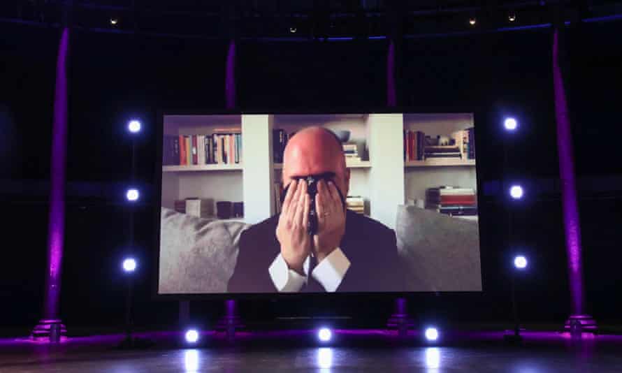 Douglas Stuart via video call reacting to winning the 2020 Booker prize for his novel Shuggie Bain.