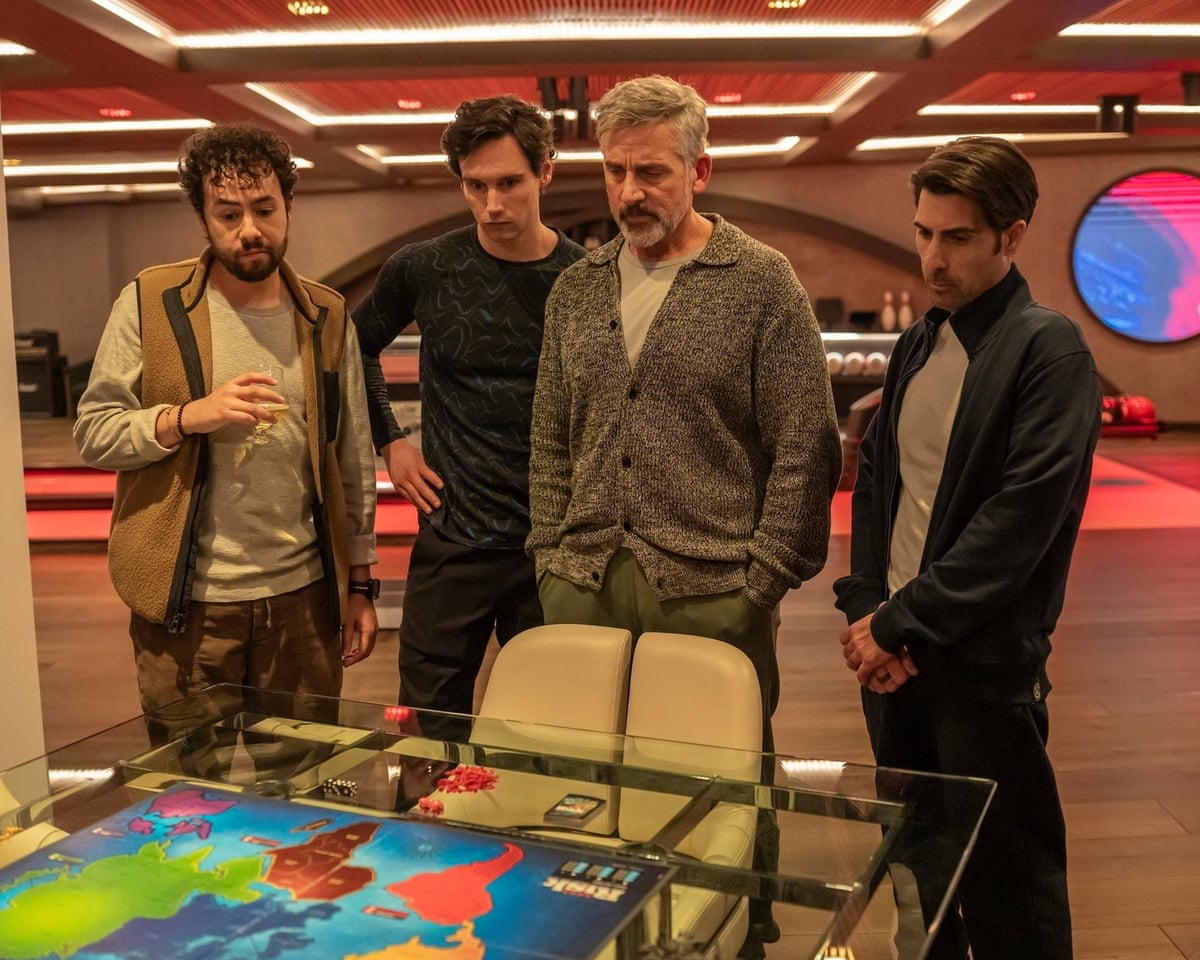 from left: Ramy Youssef, Cory Michael Smith, Steve Carell and Jason Schwartzman in Mountainhead.