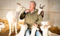 Jeremy Clarkson photographed at his farm, March 2024, surrounded by goats