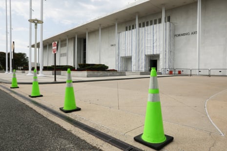 Traffic cones outside the Kennedy Center.