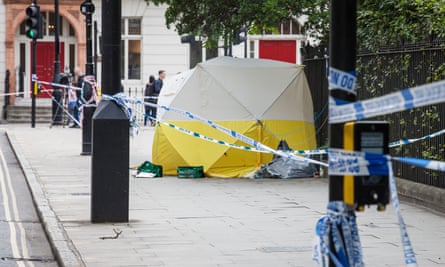 A forensic tent in Russell Square.