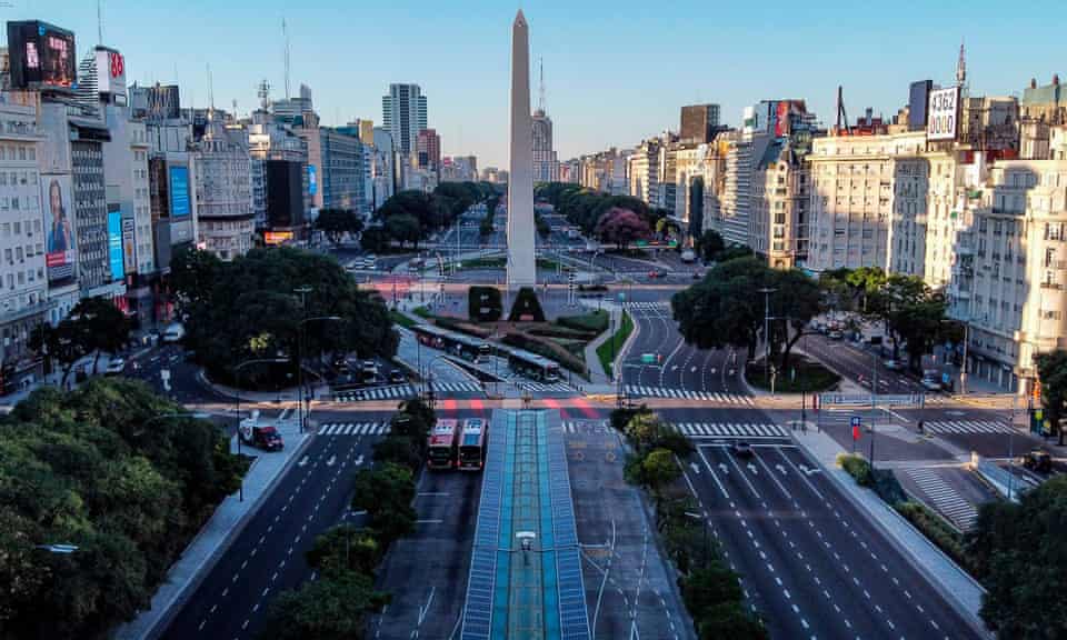 The empty 9 de Julio Avenue in Buenos Aires, Argentina