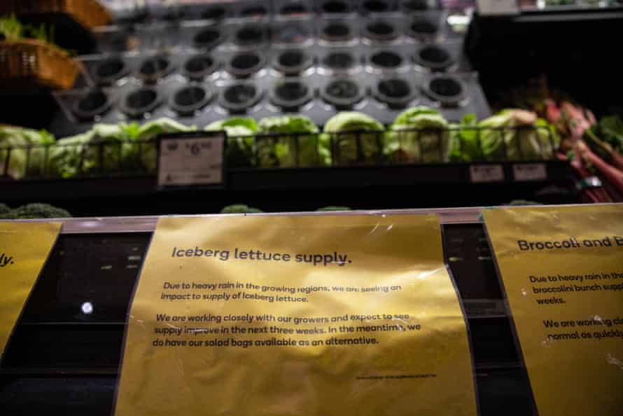 Signs indicating a shortage of fresh produce at a supermarket in Melbourne