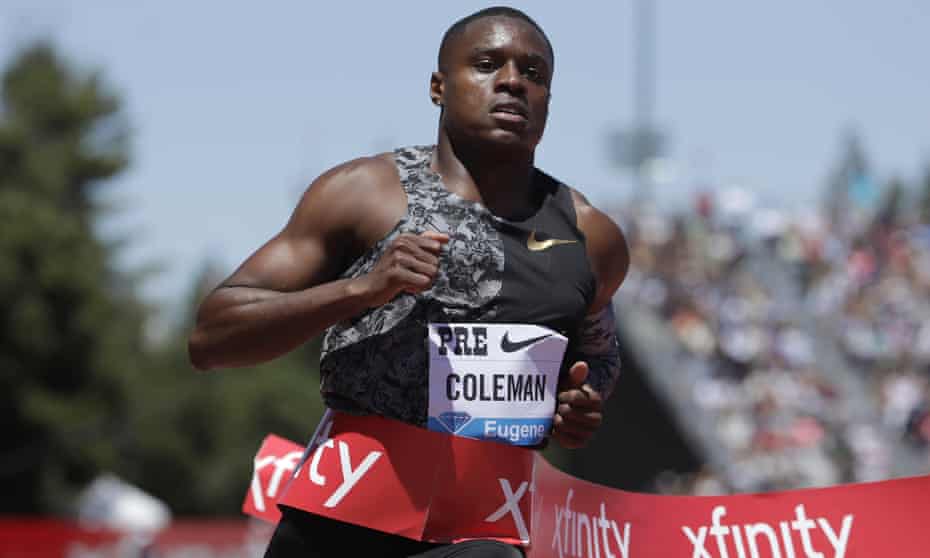 Christian Coleman wins the men’s 100m race at a Prefontaine Classic Diamond League athletics meeting in California.