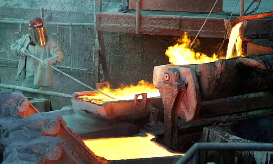 A worker at Codelco Ventanas copper smelter in Ventanas, Chile