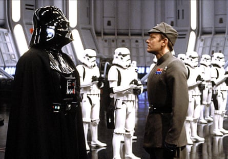 Michael Pennington as the Death Star commander Moff Jerjerrod facing Darth Vader.