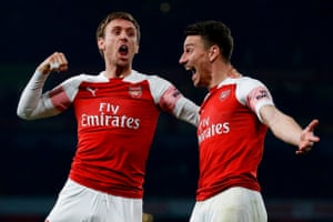 Koscielny celebrates Arsenal's third goal.