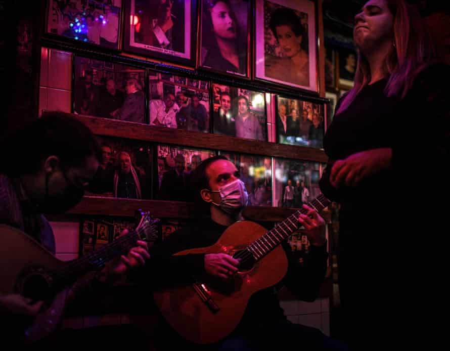 Musicians perform at Tasca do Chico fado house in the Bairro Alto neighbourhood of Lisbon, 12 November
