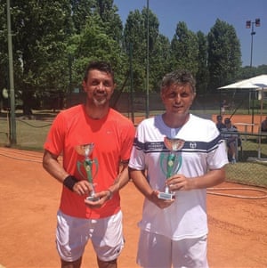 Paolo Maldini with his doubles partner Stefano Landonio. The pair have qualified for the Milan Open.