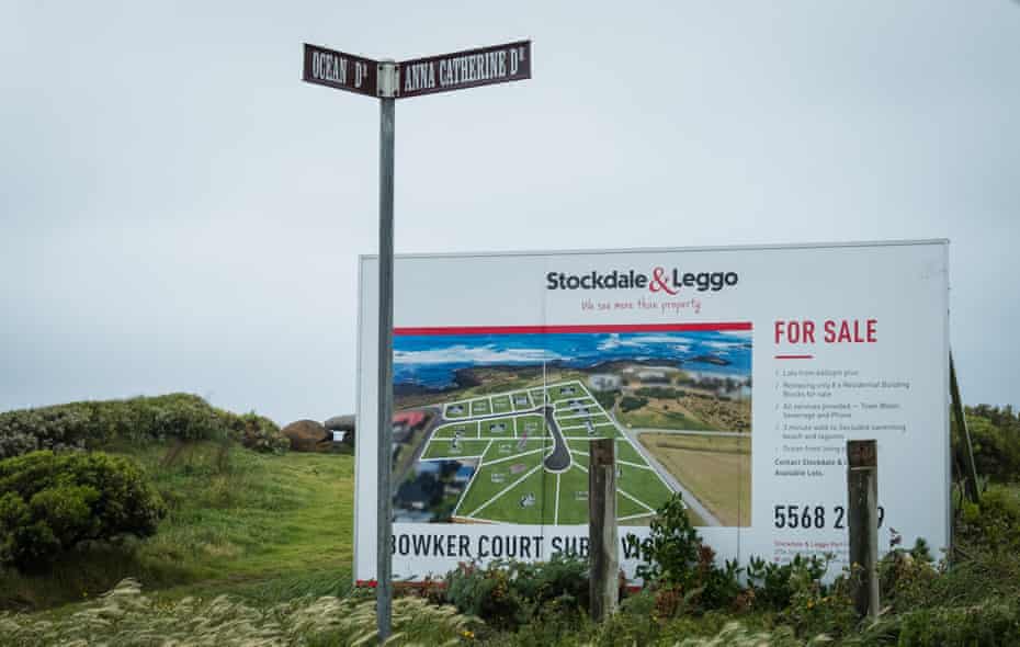 Land for sale sign for a new pocket of blocks near South Beach.