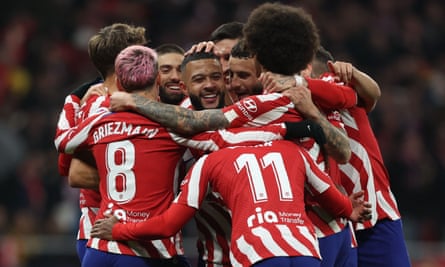 Sevilla dragged back into La Liga’s Sarlacc pit after Atlético annihilation | La Liga 1 Memphis Depay is congratulated by his teammates after scoring the second of Atlético’s six goals