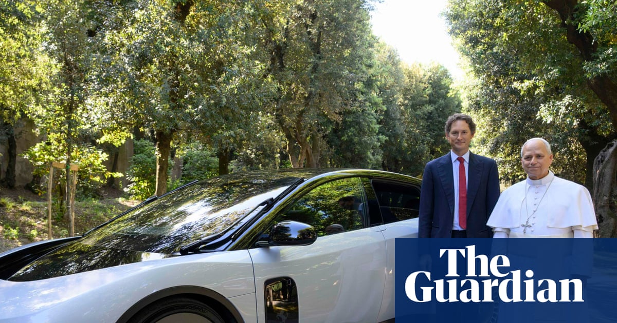 Pope Leo gets a close look at first fully electric Ferrari