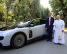Pope Leo gets a close look at first fully electric Ferrari – video