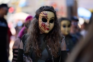 A person wearing a bloody mask