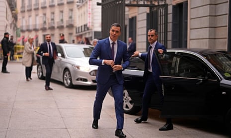 Pedro Sánchez arrives for the investiture debate and vote at the Spanish parliament in Madrid.