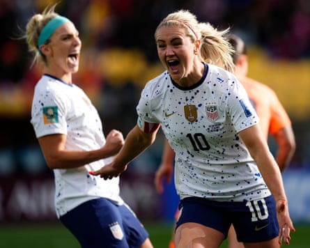 Lindsey Horan celebrates a goal in the 2023 World Cup.