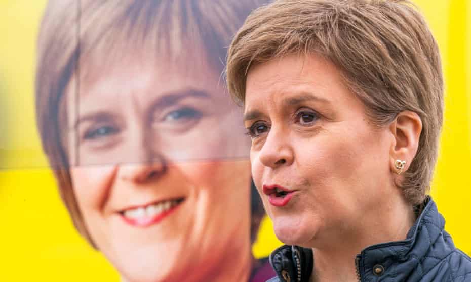 Nicola Sturgeon speaks during the launch of the SNP's campaign bus in Dundee