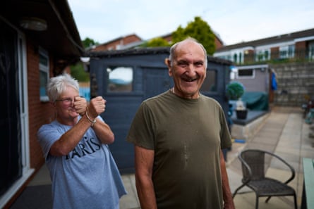 A man and a woman laughing