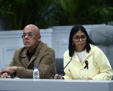 Delcy Rodriguez, speaks alongside her brother, Jorge, about the government’s response to the twin earthquakes.