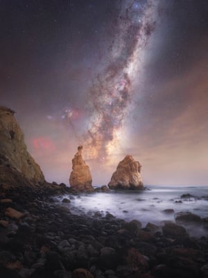 Milky Way above rocky coast
