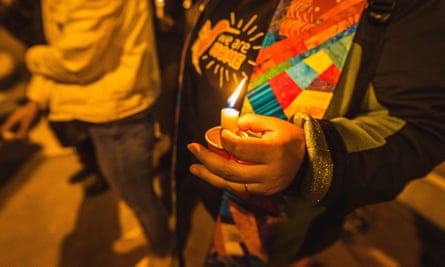 Protesters and forest defenders hold a vigil in front of the Dekalb county Jail for those arrested and charged with domestic terrorism in Atlanta this week.