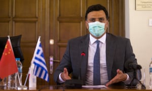 Greek Health Minister Vassilis Kikilias speaks at an online signing ceremony for a donation agreement in Athens, Greece, on June 16, 2020. Credit: Xinhua/REX/Shutterstock