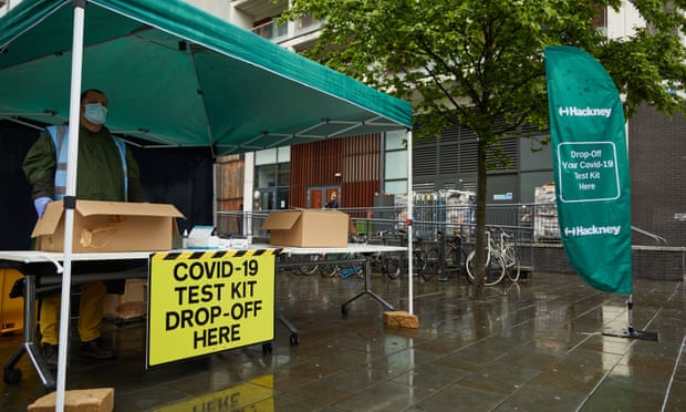 A Covid-19 test collection and drop-off point in Hackney, east London