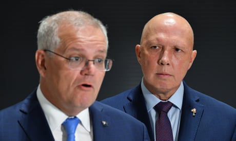 Scott Morrison and Peter Dutton at a press conference 