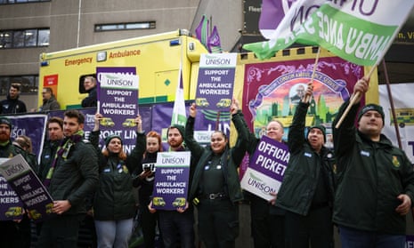NHS workers on strike last month.