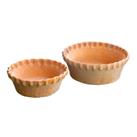 2 pie crust terracotta bowls