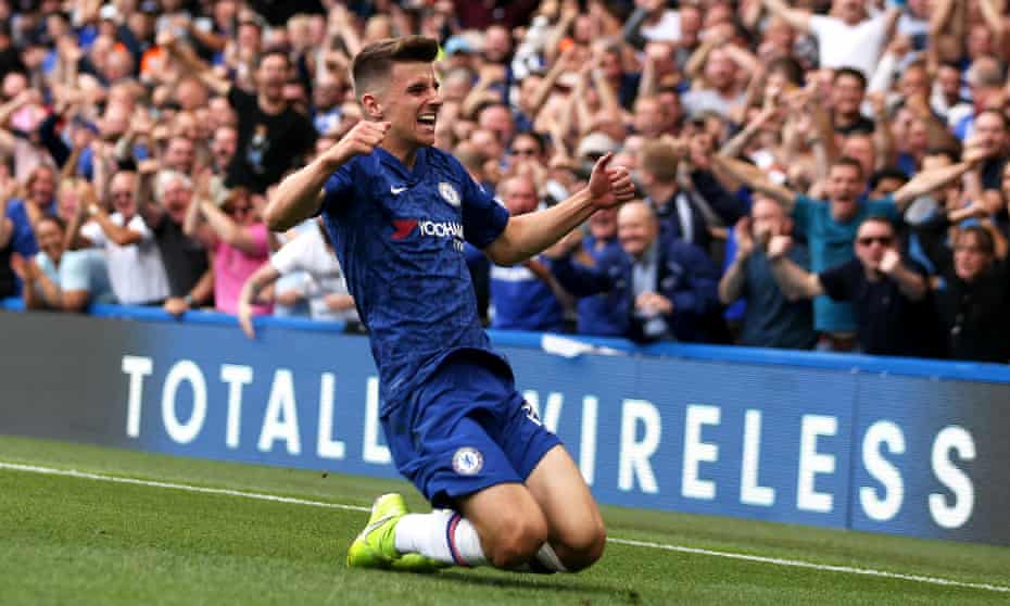 Mason Mount celebrates his first goal for Chelsea, against Leicester last month, and he now has three in his five Premier League games for the club.