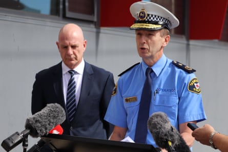 Tasmania Police Commissioner Darren Hine speaks to the media during a press conference in Devonport, Tasmania.