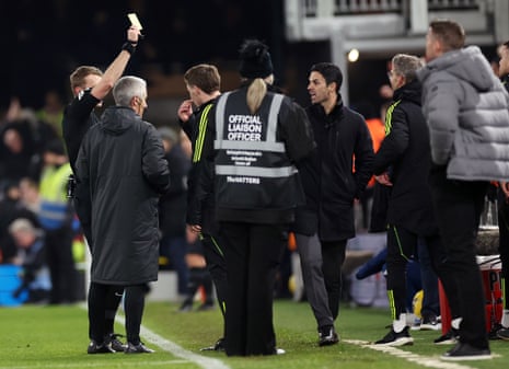 Mikel Arteta is booked at Luton.
