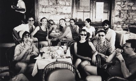 A group of artists outside a restaurant in Hydra