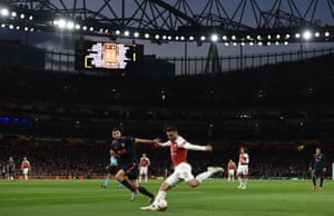 Sead Kolasinac of Arsenal gets ready to put in a cross.