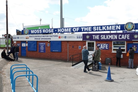 Macclesfield fans outside the club’s Moss Rose stadium before a League Two match in May 2019.