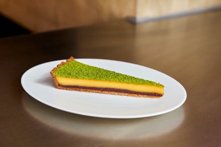 ‘Riotous, salty-sweet’ – Impala’s date and pistachio custard tart.