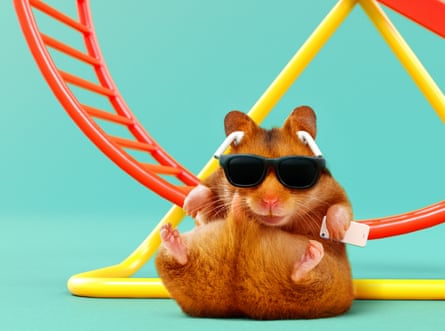 illo von Hamster mit Sonnenbrille, der Musik hört und ein Android-Telefon hält