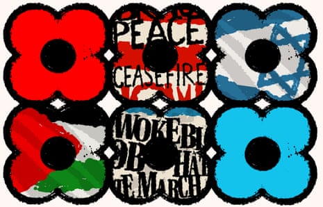 Illustration by David Foldvari of hijacked poppies representing different political causes.
