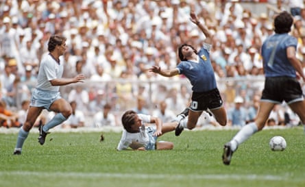 Terry Fenwick scythes down Diego Maradona during the infamous ‘Hand of God’ quarter-final between England and Argentina at the 1986 World Cup in Mexico.