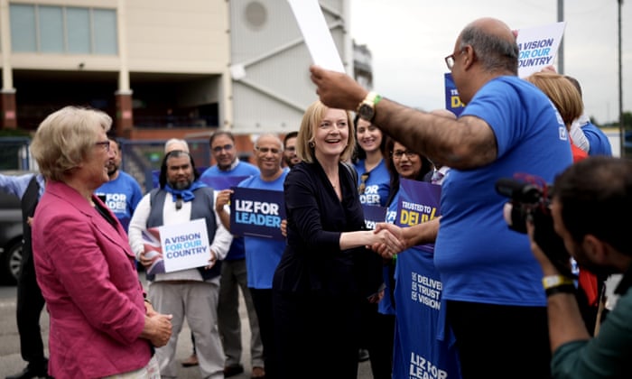 Liz Truss, and her mother, Patricia, meet supporters before the Leeds hustings.
