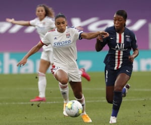 Delphine Cascarino of Lyon causes problems for Grace Geyoro (right) of PSG.
